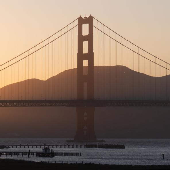 View of Golden Gate Bridge in low light (sunset)