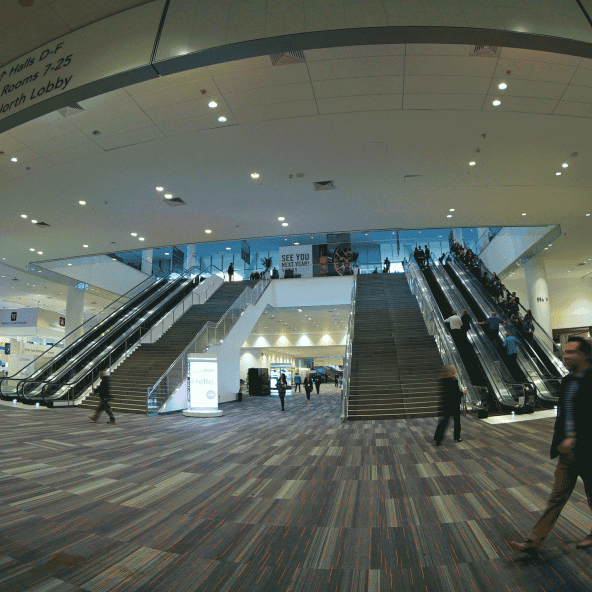 Moscone South and North are connected on the exhibit level.